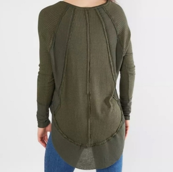 Free People Catalina Thermal Tee Long Sleeves Oversized Slouchy Olive Small EUC - Picture 4 of 15